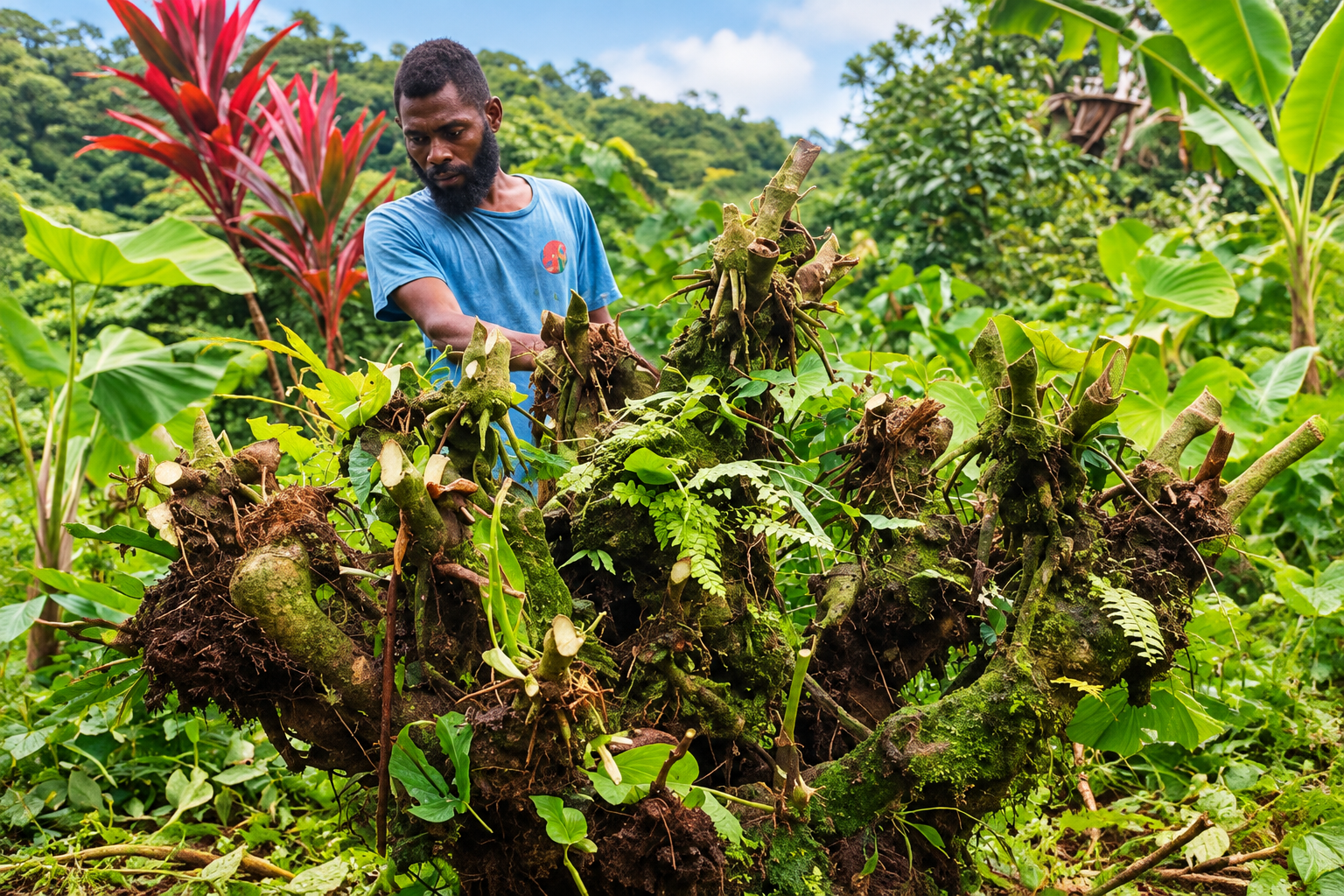 Kava harvesting in Vanuatu for TOVE FOODS supply